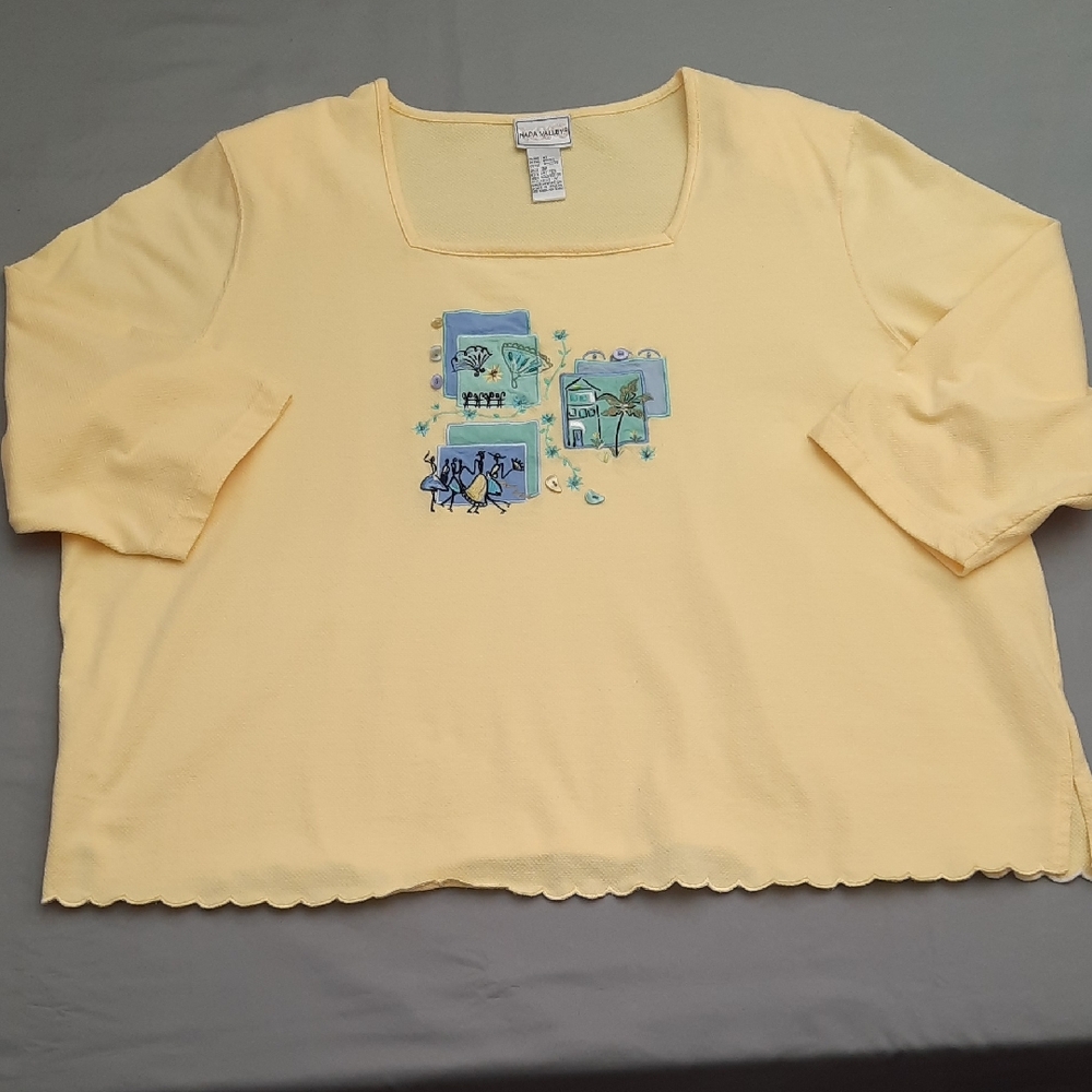 Napa Valley's Soft Yellow 3/4 Sleeve top - Size 3X